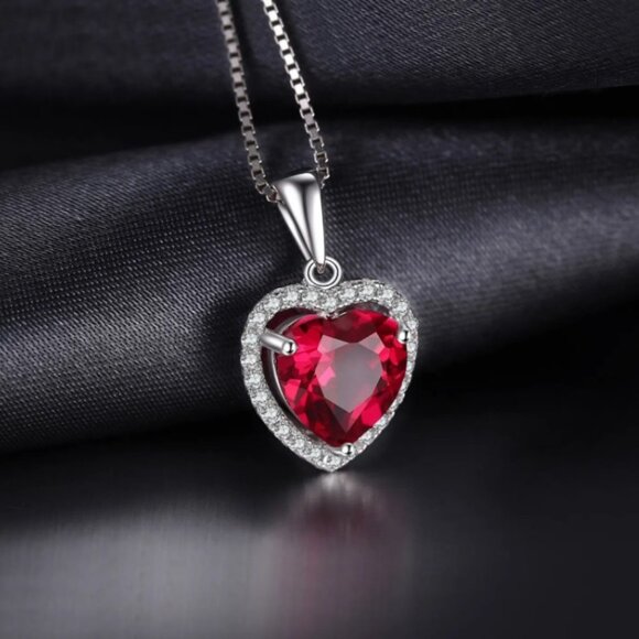 Jewelry - Necklace jewelry heart love red ruby 925 sterling silver 18" long box chain